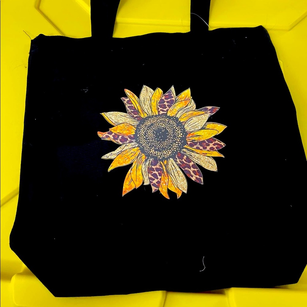 Black canvas tote bag 13”x13”
